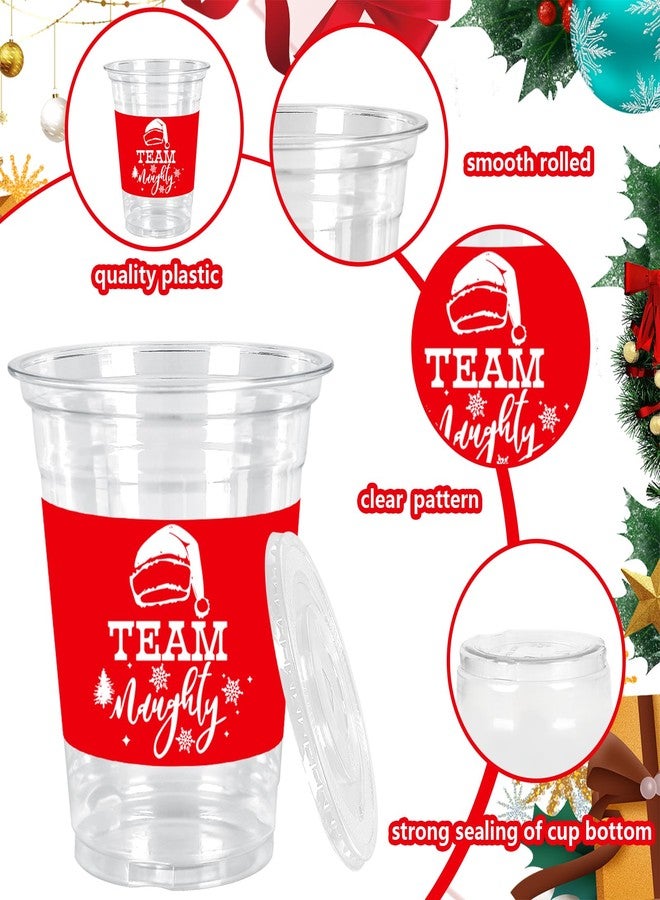 JarThenaAMCS 50Pcs 12Oz Christmas Plastic Cups with Lids & Straws Team Nice or Naughty Disposable Clear Drinking Cups for Winter Xmas Party Supplies - Image 3
